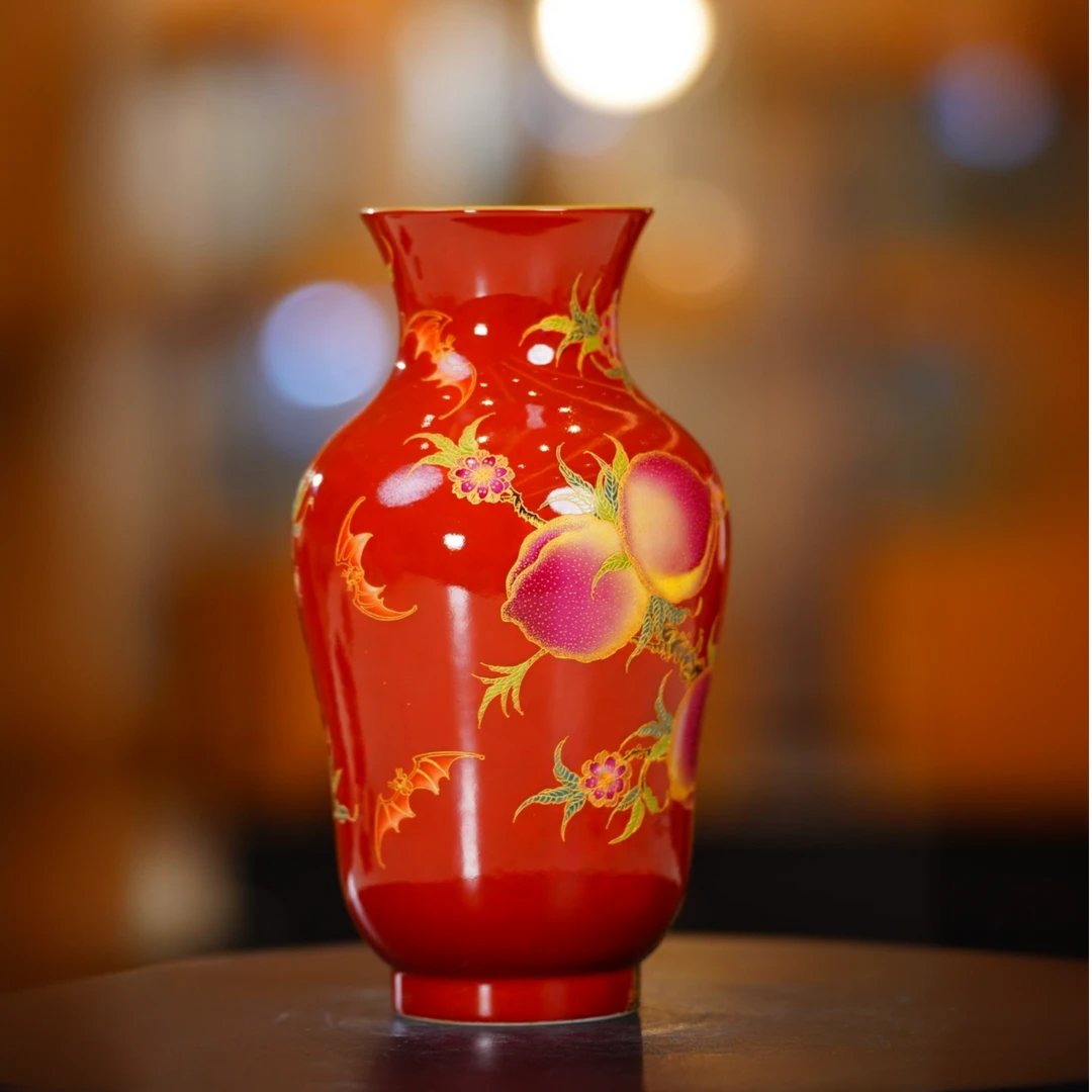 【樊匠造器】金丝珐琅沙红桃子观音瓶