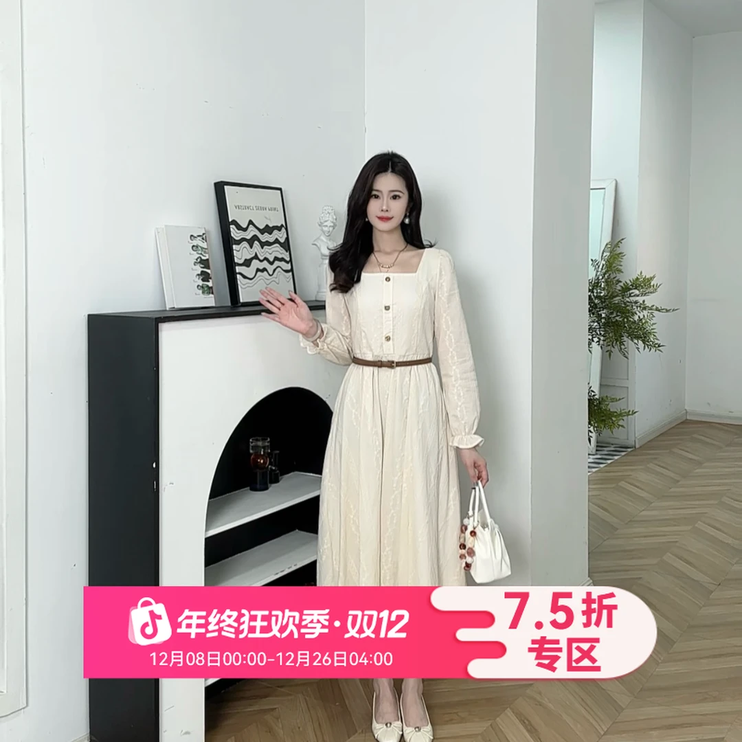 IEF/爱依服连衣裙2025秋季新款法式文艺知性通勤气质收腰连衣长裙