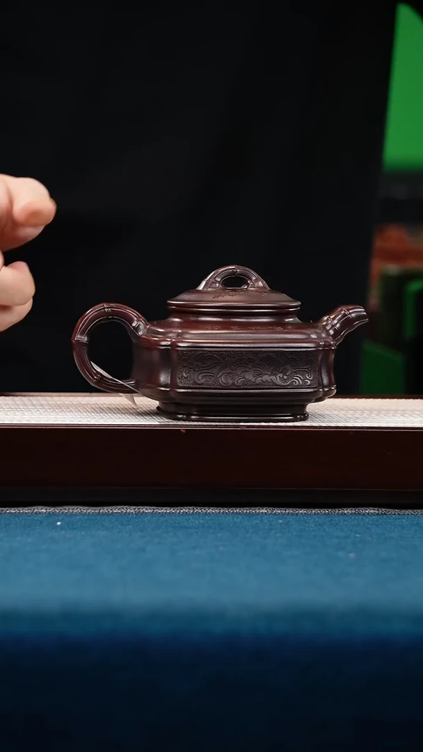 茶壶紫砂古乌泥 双线竹鼓
