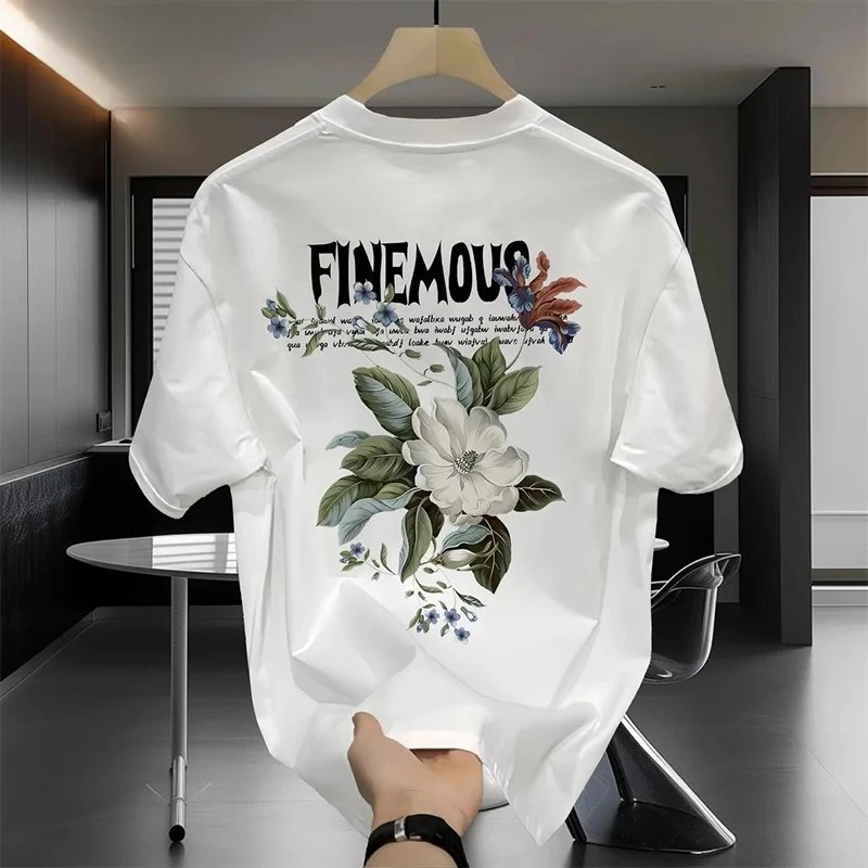 仓石一树夏季潮牌短袖男潮流圆领宽松蝴蝶印花半袖痞帅慵懒风男装