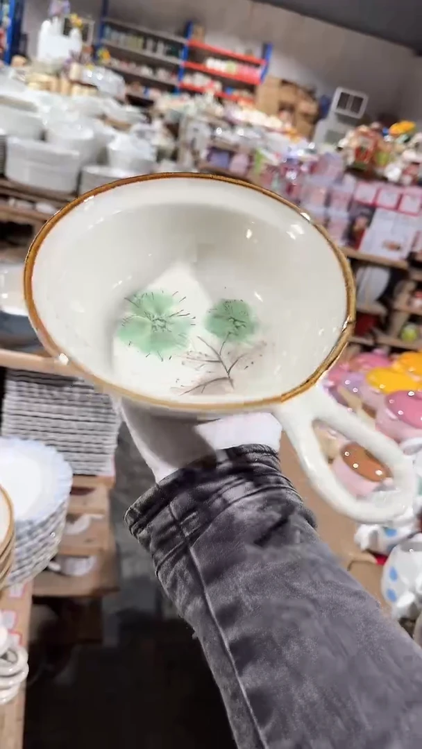 陶瓷绿色手柄盘微瑕 凑满20元包邮