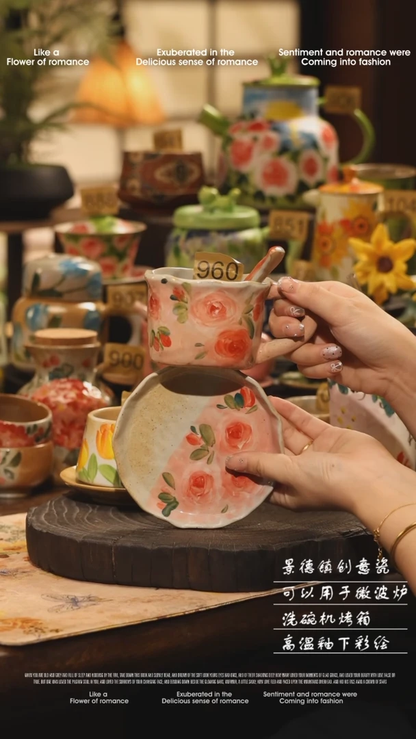 陶瓷960景德镇高温手绘釉下彩设计师款式