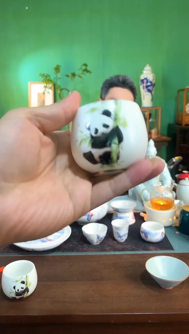 那****蓝羊脂玉熊猫主人杯，工厂自产自销