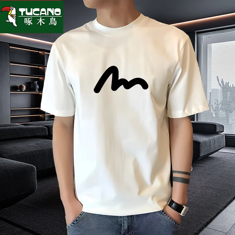 2025夏季新款纯棉短袖t恤男士宽松运动时尚打底学生圆领上衣百搭T