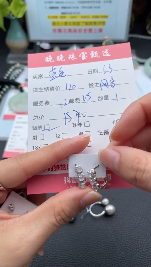 银S925镶嵌翡翠耳饰蓝**扬耳饰