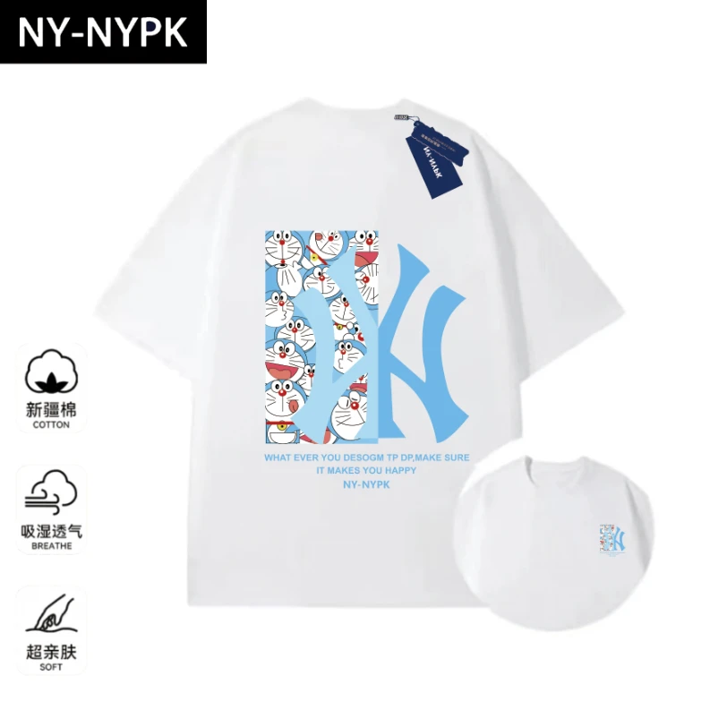 【商场同款】新款时尚短袖弹力夏季男女同款纯棉重磅T恤-哆啦A梦