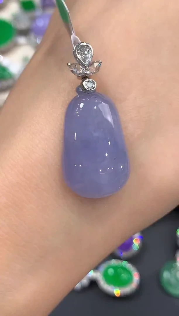 吊坠(不含链)18K金镶嵌翡翠p15紫货有色差