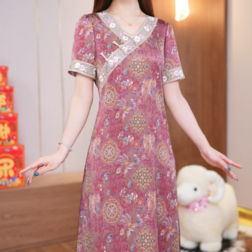 GC【直播专享】桑蚕丝裙子女夏季2025新款连衣裙真丝中式国风显瘦