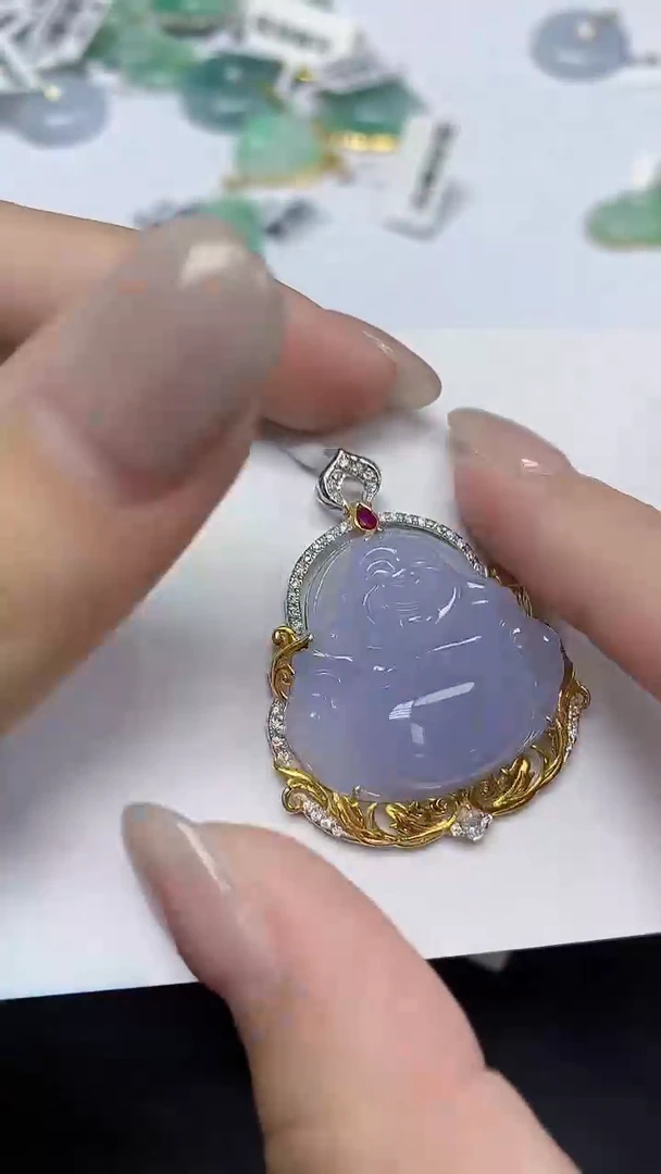 翡翠18K金镶嵌颈饰天然缅甸翡翠A货