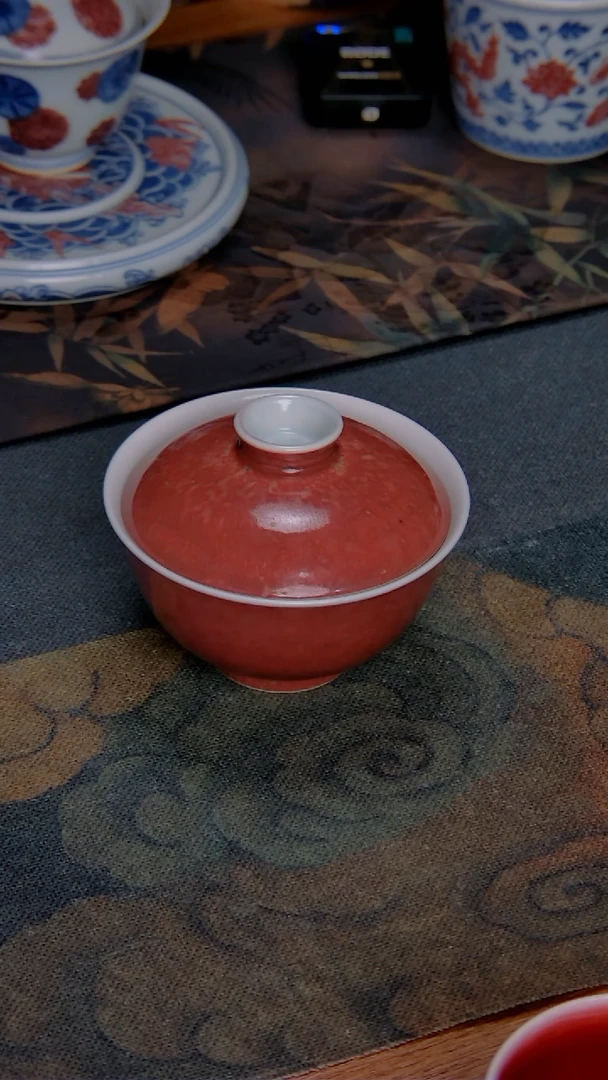 【闪购商品】贵红窑豇豆红元宝盖碗