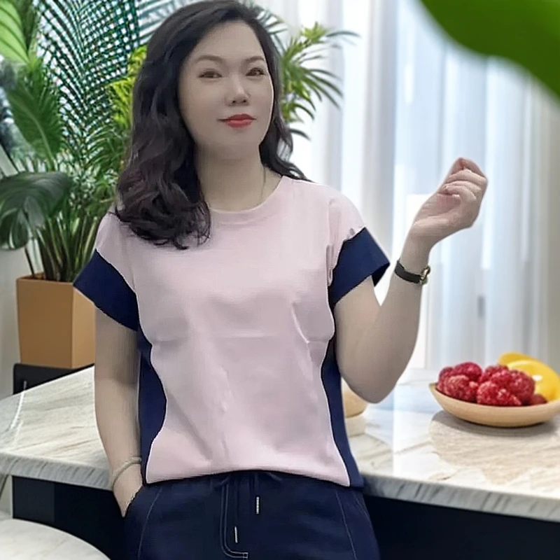 （娇韵家）新款时尚韩版修身显瘦拼色气质百搭T恤55818