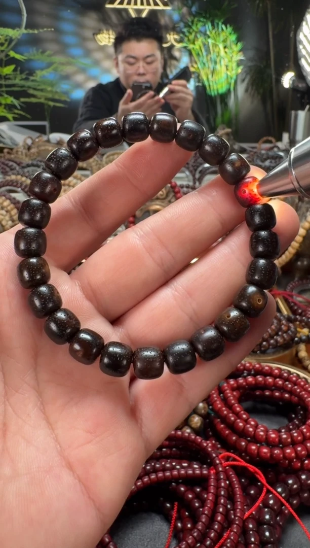 吊坠星月菩提9*10原生态陈化老油料黑金玉化星月菩提手串