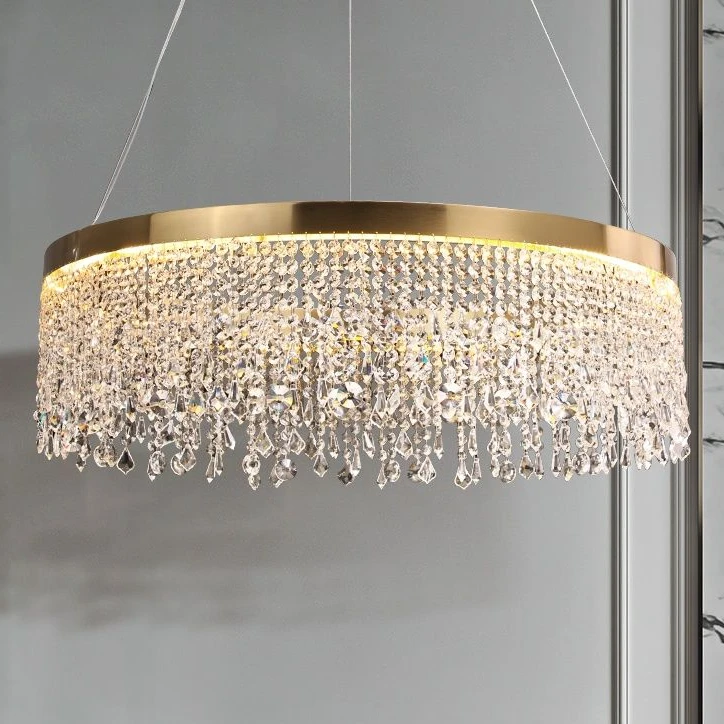 水晶吊灯新款轻奢客厅后现代圆环圆形双层卧室餐厅流苏灯美式法式