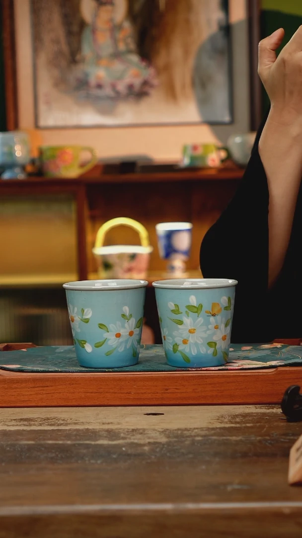 摆件景德镇纯手工釉下彩精品茶具水杯