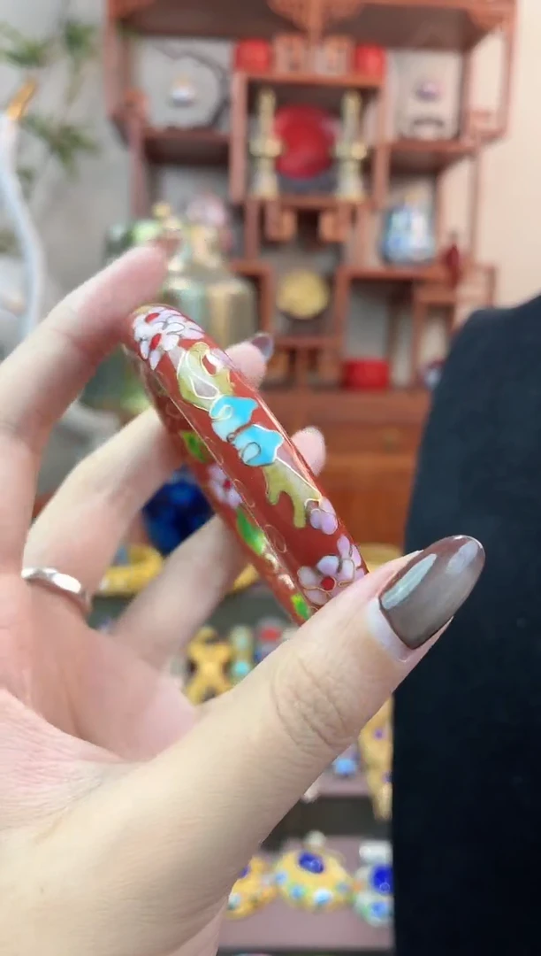 非遗手工景泰蓝镯子砖红色