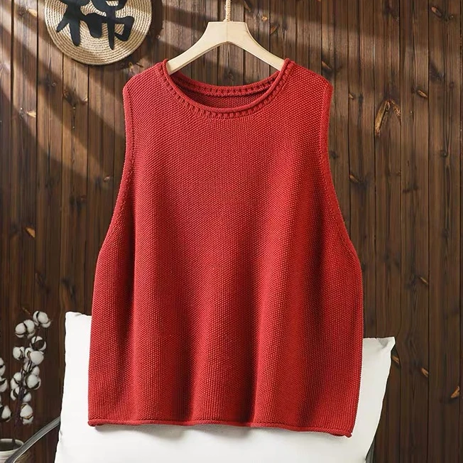 果然 圆领纯色百搭棉线套头马甲女2025春新无袖针织背心显瘦马夹