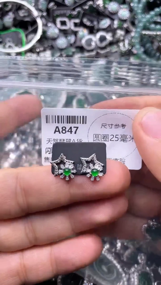 翡翠未镶嵌颈饰A847耳钉