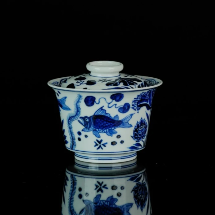 【小乔赏瓷】云衍斋鱼藻马蹄盖碗yyz27