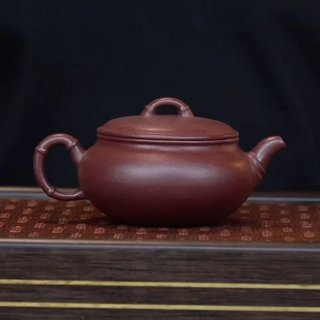 ZFF全砂底槽青[竹节扁腹220CC]原矿手工紫砂壶