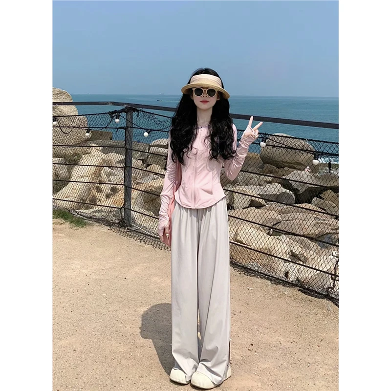 伊束姿修身冰丝衣休闲运动套装女夏季2025轻薄小个子时尚两件套