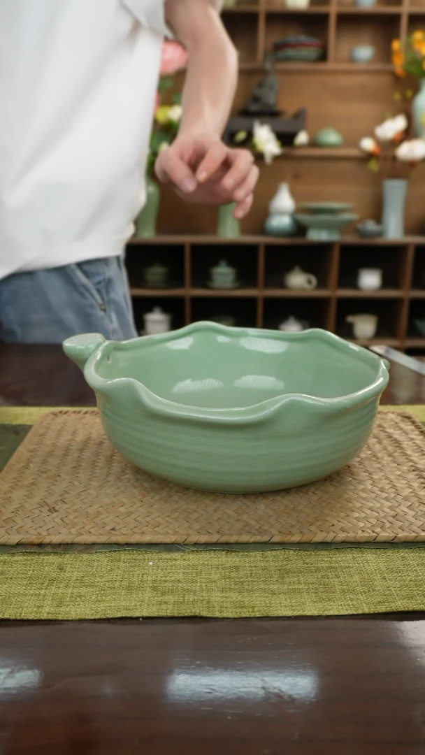 陶瓷一件包邮荷叶梅子青茶洗