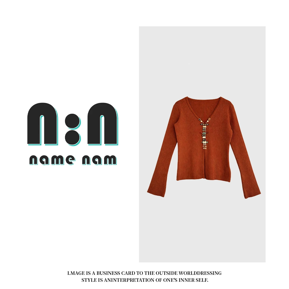 新中式手工钉珠针织衫巨好看的上衣打底长袖 8232#