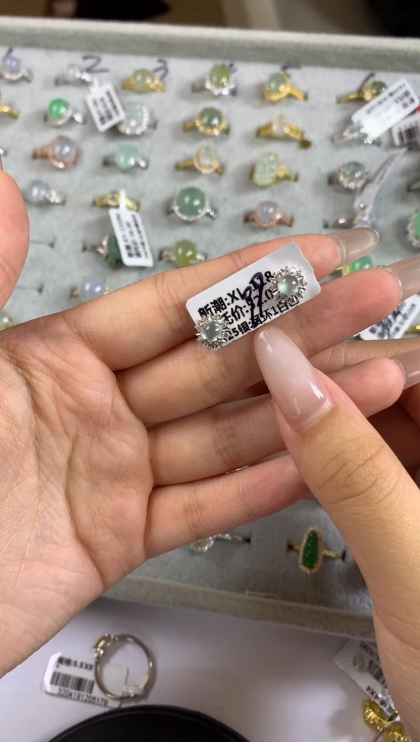 银S925镶嵌戒指翡翠耳饰17
