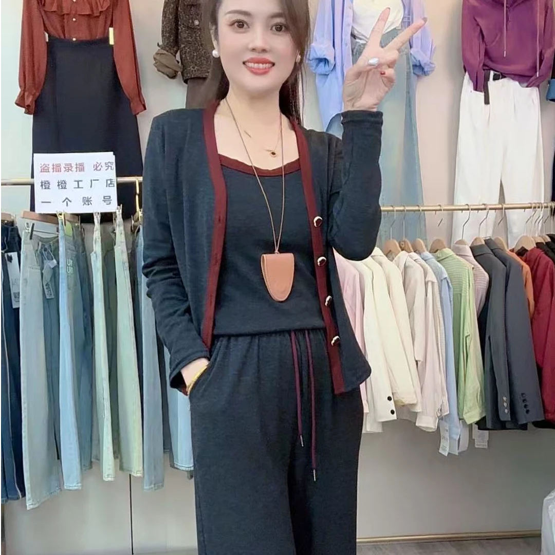2025年春季新款安哥拉三件套时尚百搭休闲显瘦洋气套装