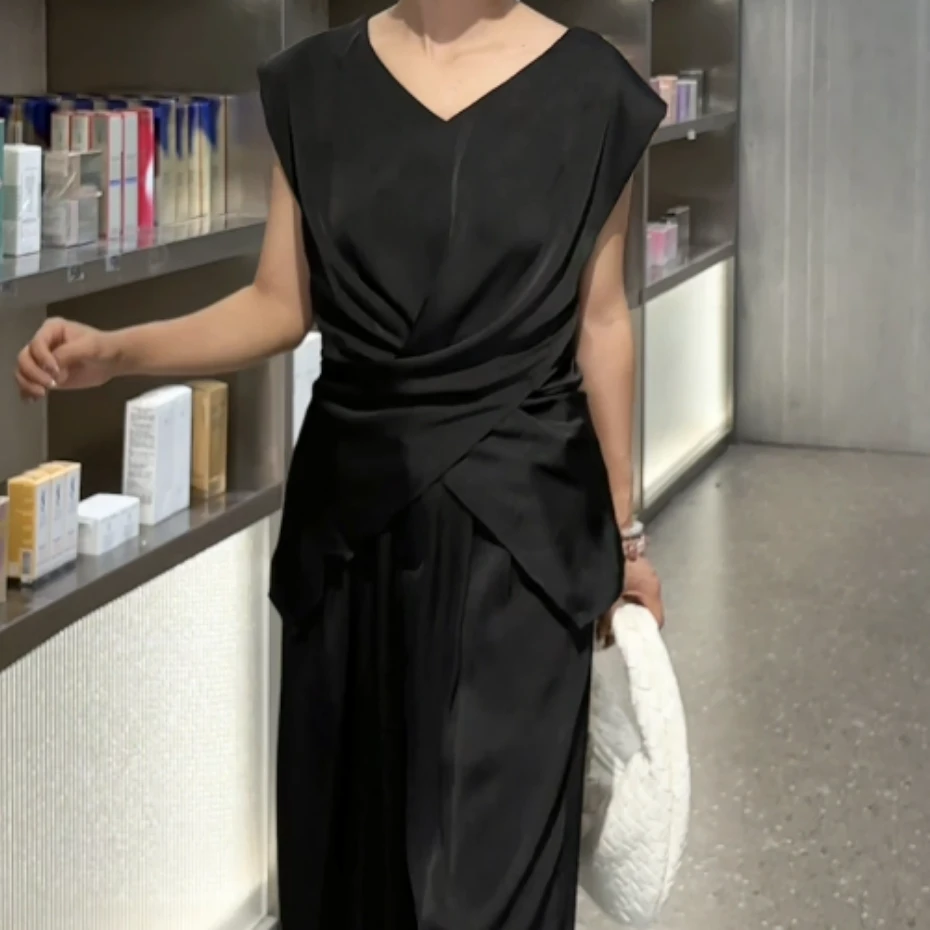 DEZI时尚收腰显瘦V领上衣T加百搭西裤两件女套装HD59908077