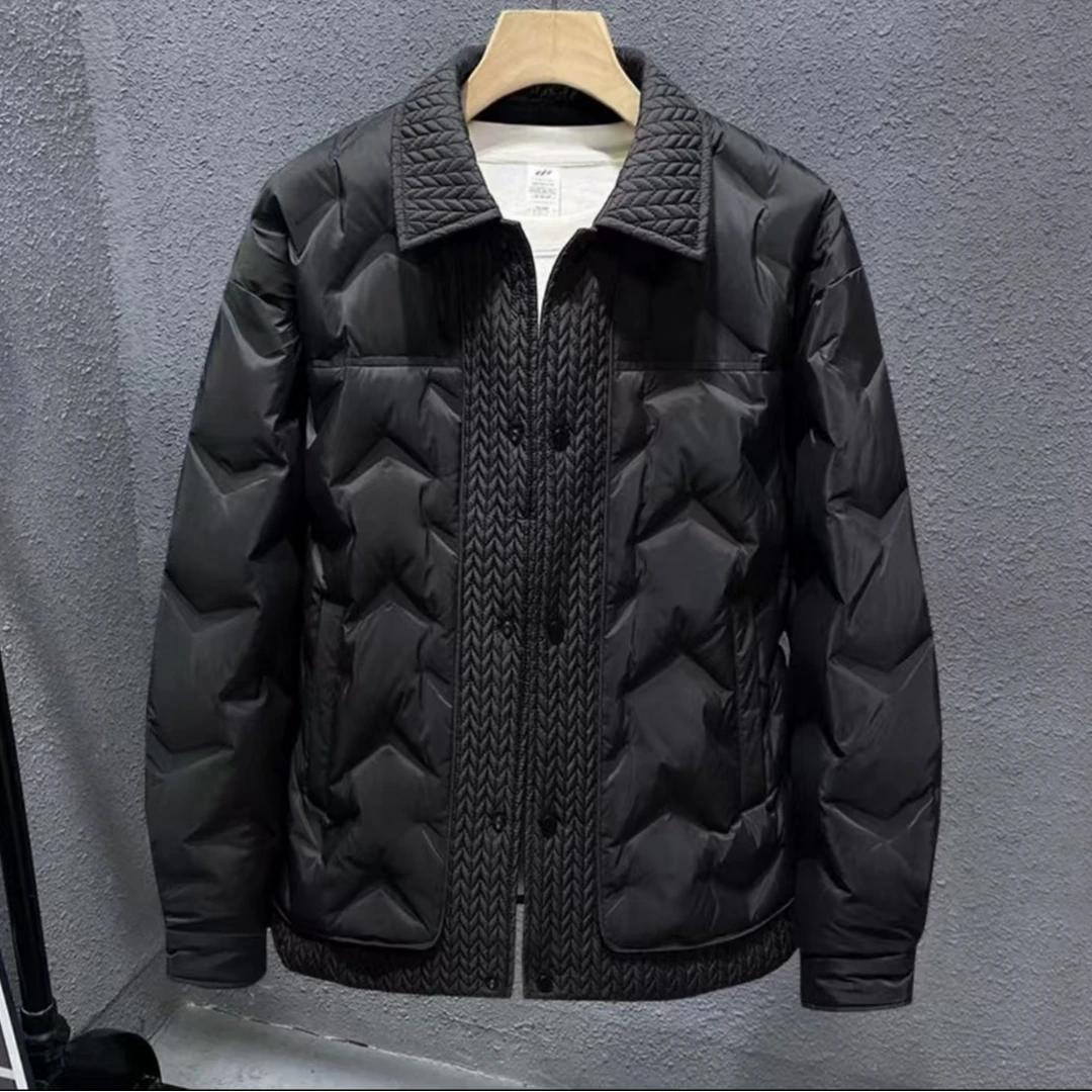 夹克男冬季麦穗拼接短款时尚翻领保暖宽松轻薄加厚外套潮流