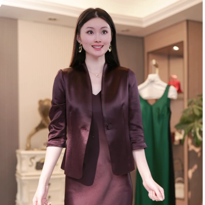 【霓裳羽衣】葡萄紫高级醋酸女装气质显瘦百搭休闲西装