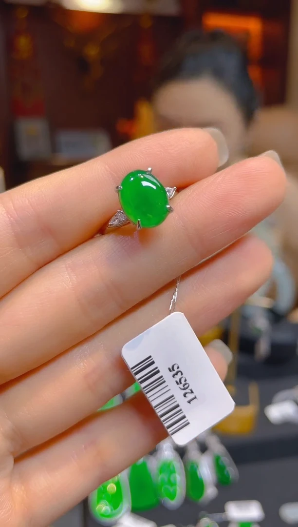 翡翠戒指银S925镶嵌/126535天然A货翡翠