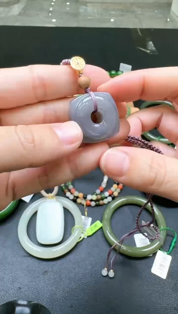 颈饰未镶嵌和田玉【瑞睿珠宝】和田玉烟紫四方扣子