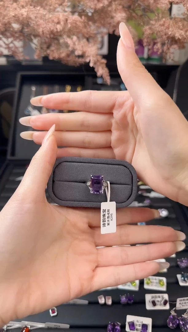 银S925镶嵌戒指水晶紫水晶戒指