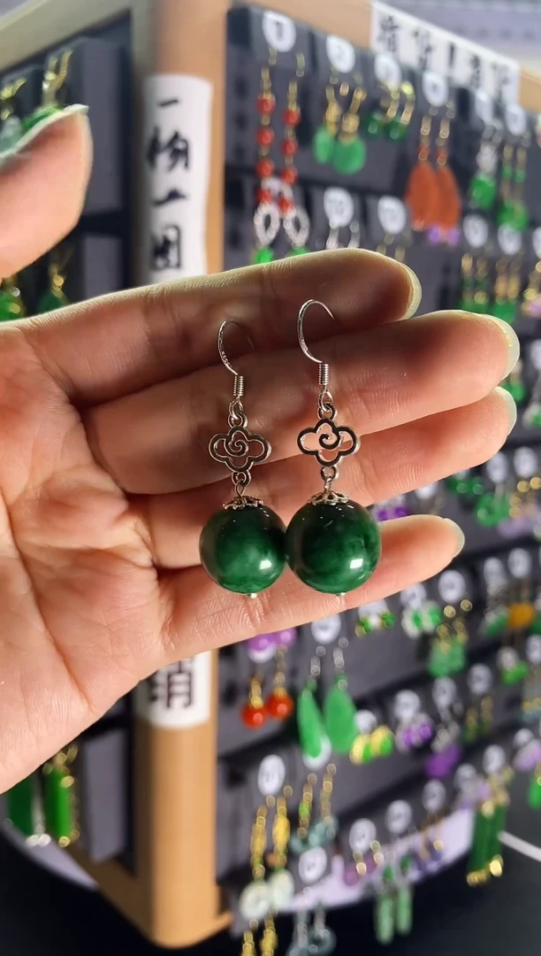 翡翠银S925镶嵌耳饰021