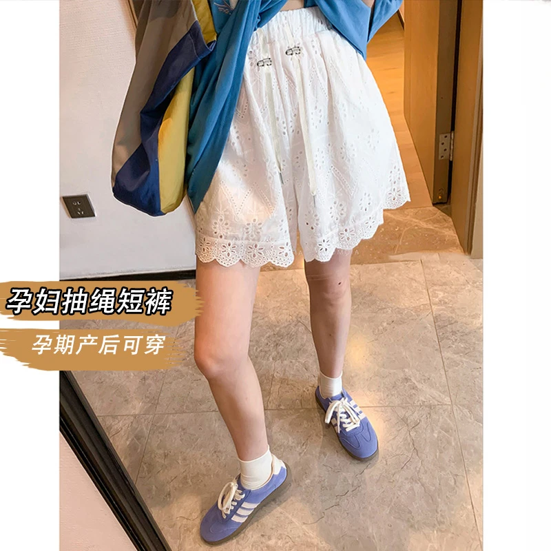 孕妇蕾丝短裤女夏2025新款高腰显a字型休闲阔腿宽松裤子夏季薄款