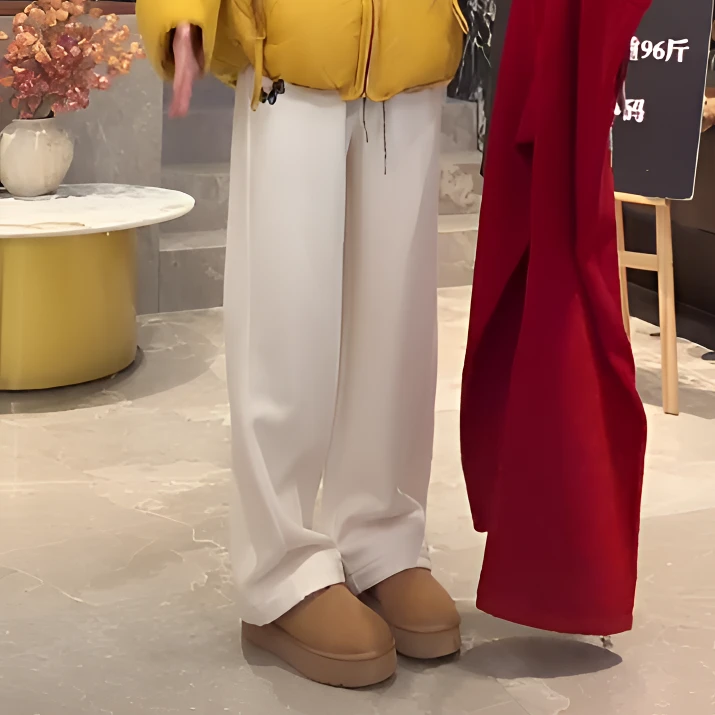 宿慕SUMU加绒卫裤直筒阔腿裤女2025新款冬季高腰休闲裤长裤子6725