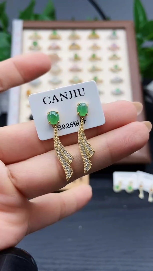 银S925镶嵌翡翠耳饰12