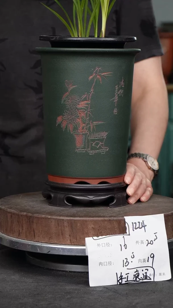 紫砂花盆1224+s手工痕迹紫砂花盆