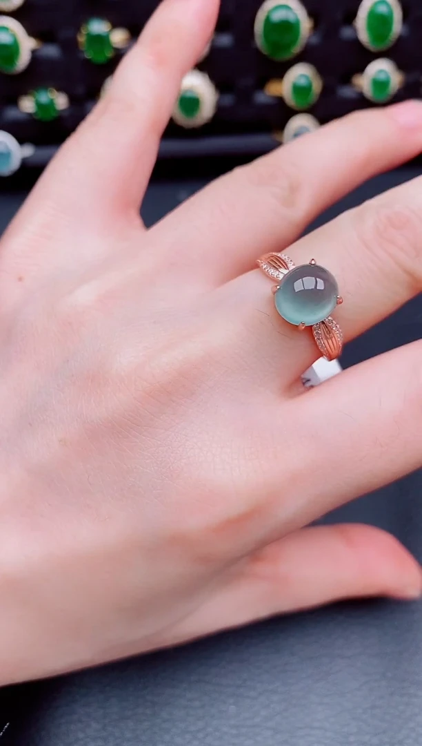 【闪购商品】翡翠戒指银S925镶嵌天然a货翡翠91