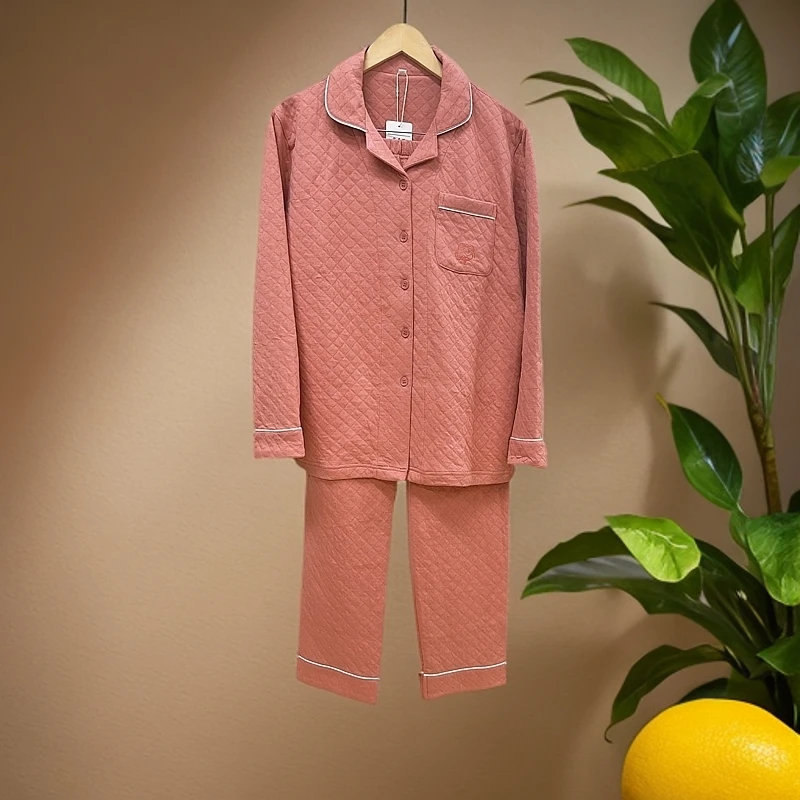 【空气层家居服】三层夹棉针织长袖长裤秋冬季休闲情侣纯色睡衣