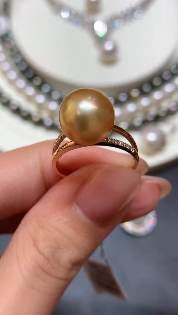 18K金镶嵌戒指海水珍珠w40