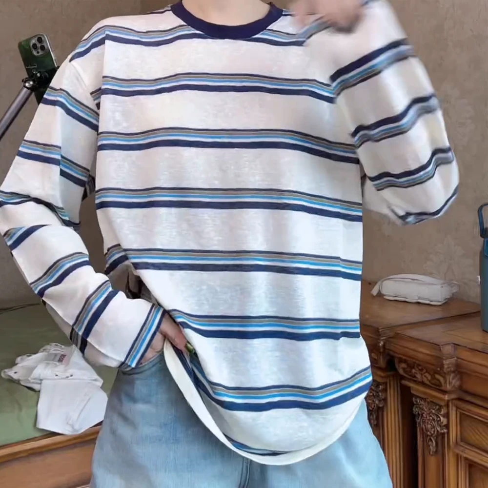 洋气耐看型撞色领拼条纹防晒C5703