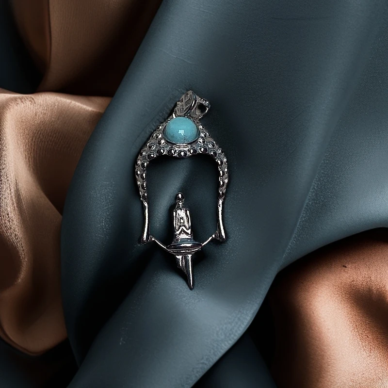 原矿绿松石镶嵌S925无相佛一念之间做旧工艺吊坠