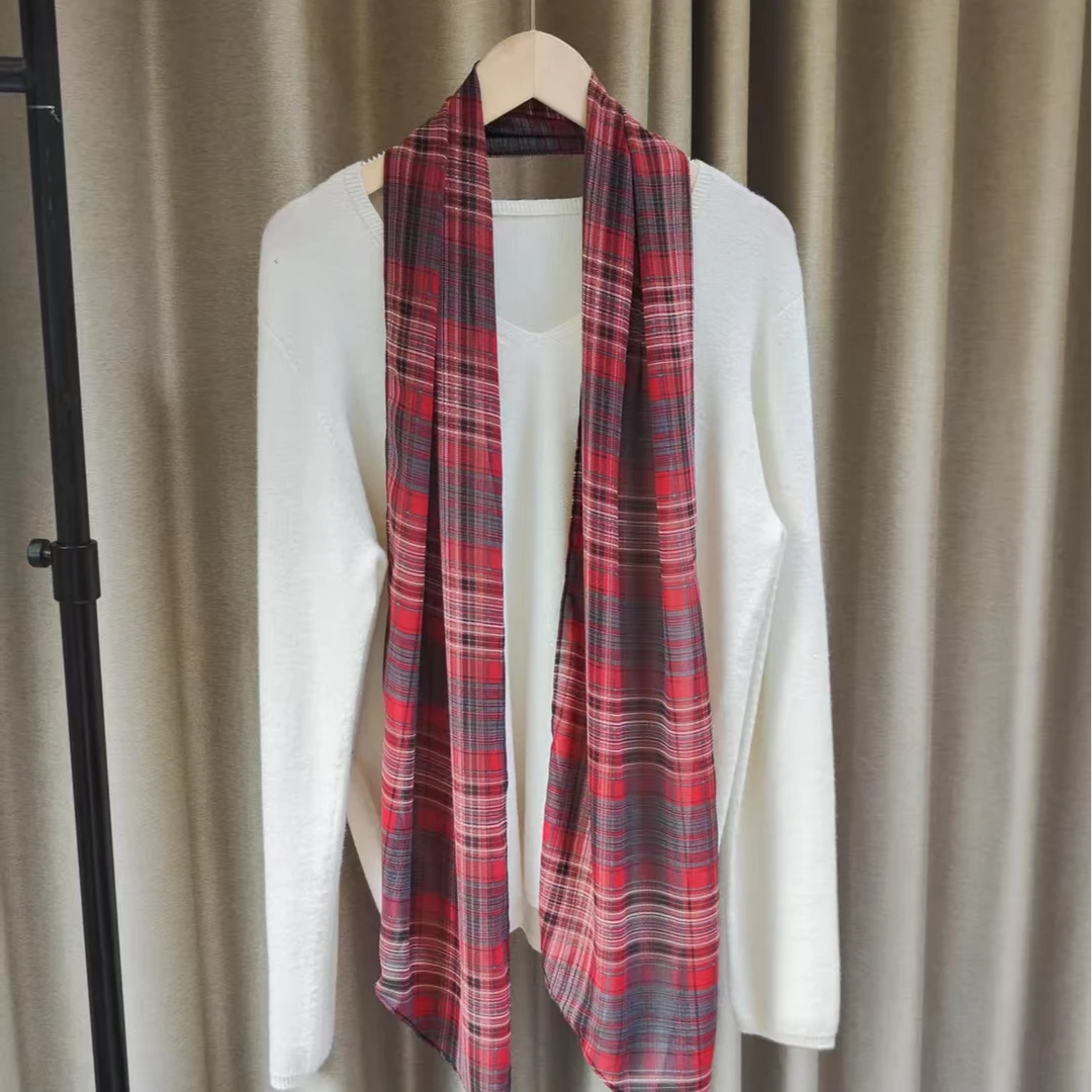 （红调格子）乔其25*125左右长条巾