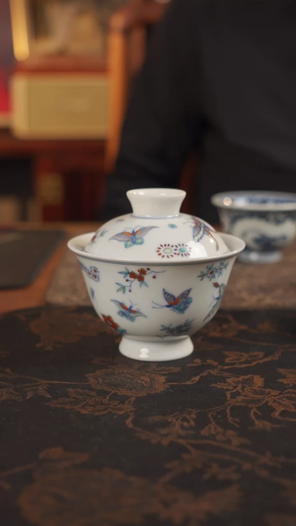 瓷青花斗彩两才盖碗福利款