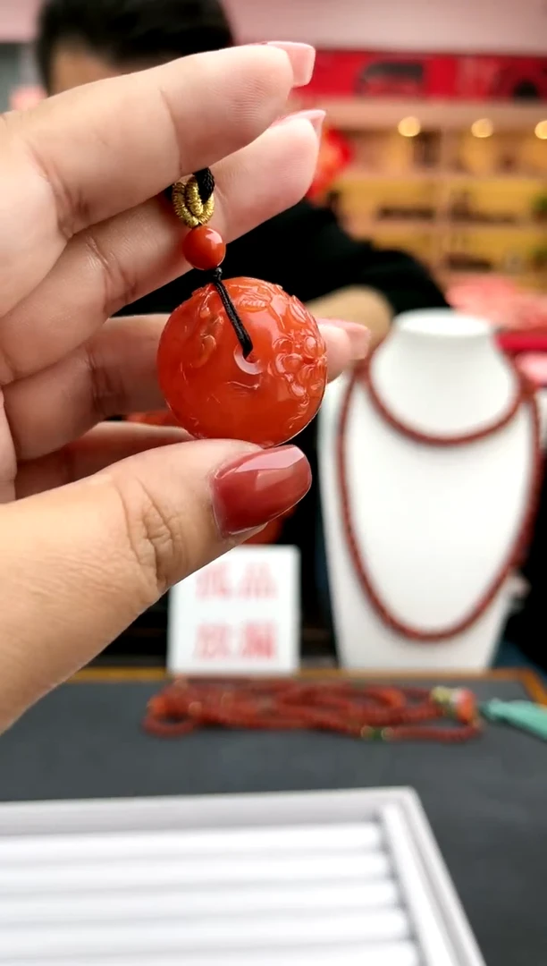 【闪购商品】南红玛瑙卡28南红巧雕凤穿牡丹平安扣吊坠未镶嵌一件9