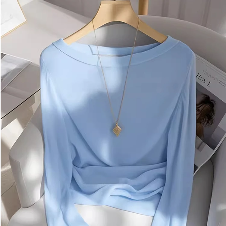 2025夏季新款防晒罩衫圆领打底衫女春修身长袖T恤薄款上衣百搭