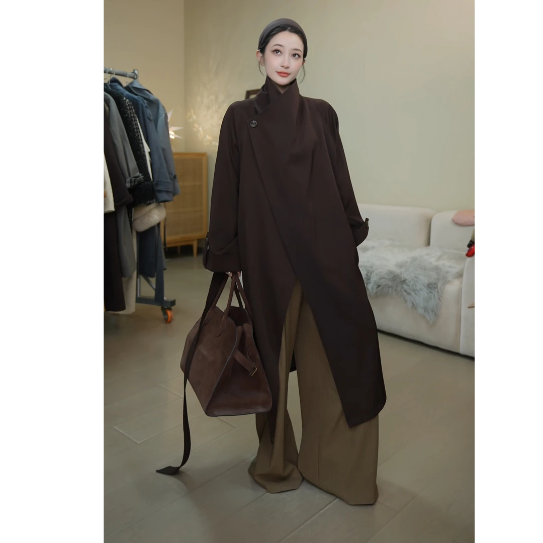 【BILU VTG】J0C1479系带收腰长款 棕色风衣BL20251004