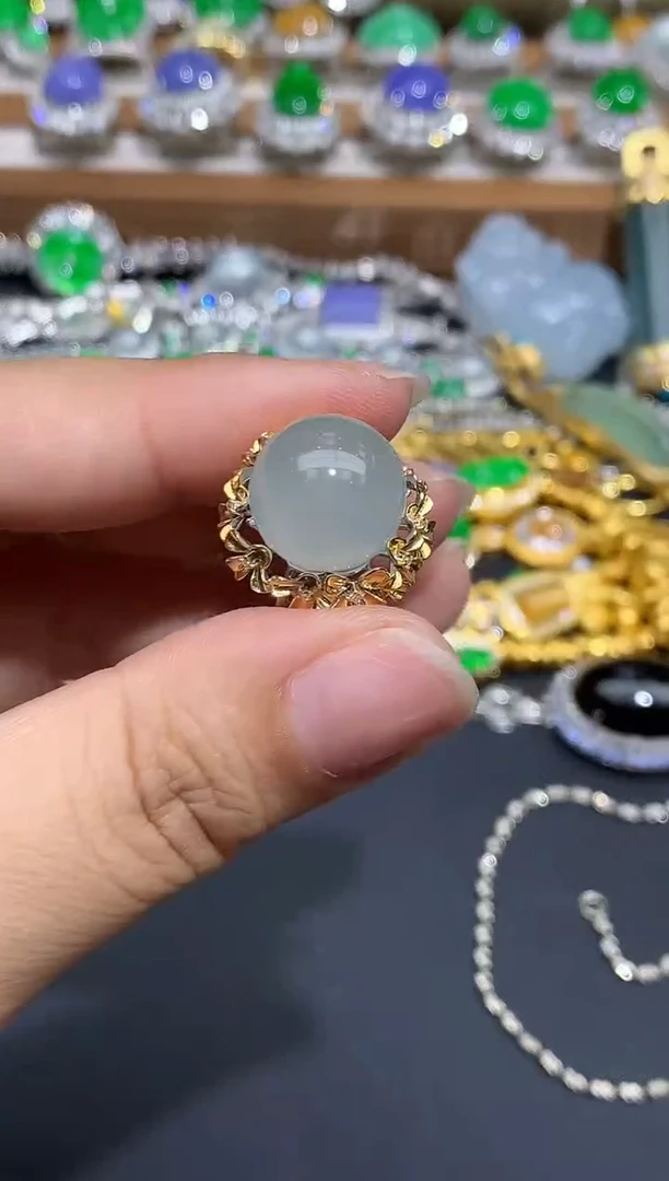 翡翠戒指18K金镶嵌478-春日珠宝